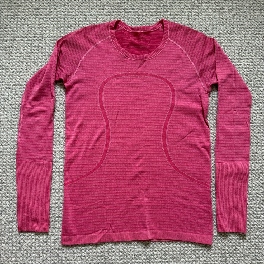 Lululemon VINTAGE Swiftly Tech Long Sleeve Shirt Womens 8 Pink Stripe